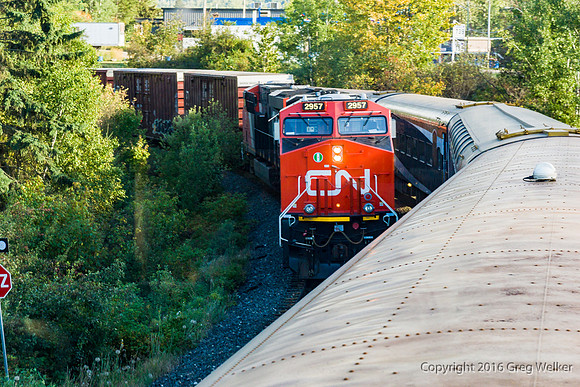 Passing A Freight At River Park Road In Quesnel
