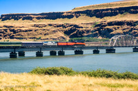 Crossing the Columbia River on the Cielilo RR bridge at Wishram WA.  Originall the Oregon Trunk RR bridge.