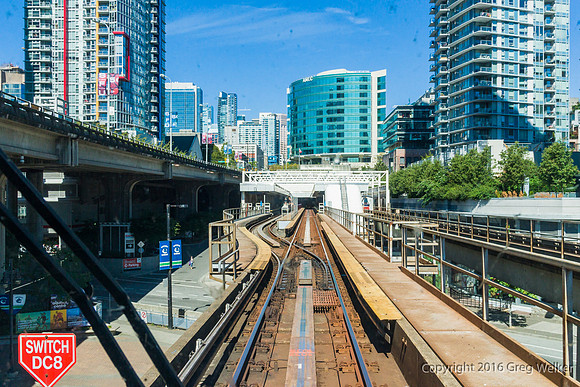 View From Rear Car On Sky Train Leaving Vancouver