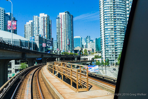 View From Rear Car On Sky Train Leaving Vancouver