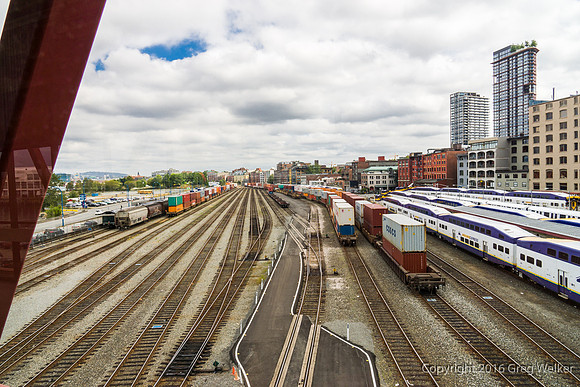 C.P. Rail Yards With West Coast Express Trains Visible