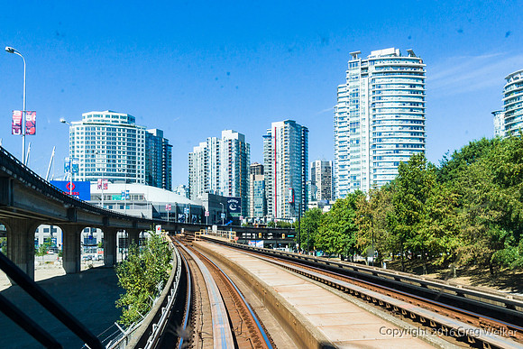 View From Rear Car On Sky Train Leaving Vancouver