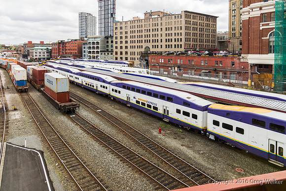 C.P. Rail Yards With West Coast Express Trains Visible