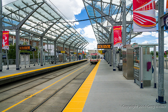 CTrain Lightrail System In Downtown Calgary.