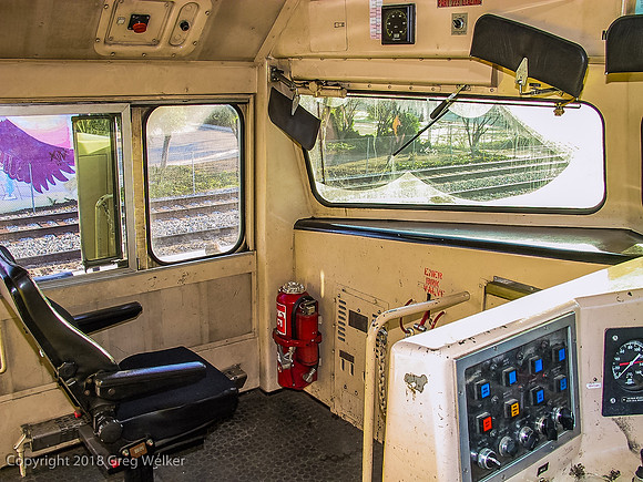 View of locomotive cab where brakeman or assistant Engineer might sit if required.