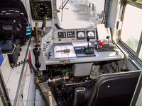 View of Engineer's control stand.  These controls are linked electrically to the locomotive so it can be operated from this control stand.