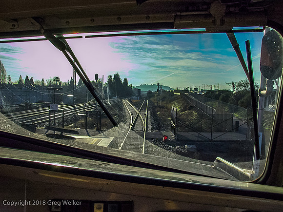 View from cab looking South toward Gilroy.