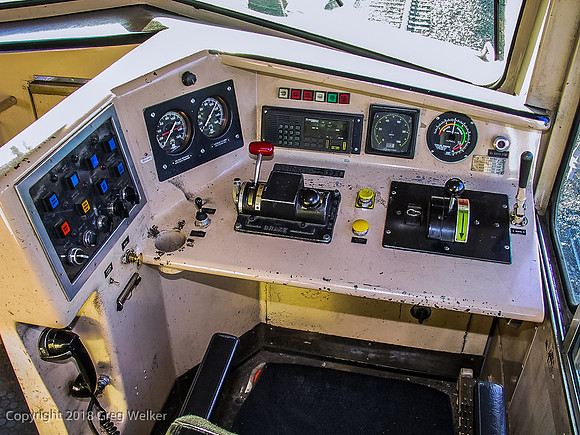 View of "control stand".  Engineer sits here and controls the operation of the train.