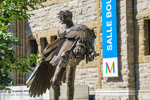 Sculpture "The Eye" by David Altmejd in front of Erskine and American United Church.