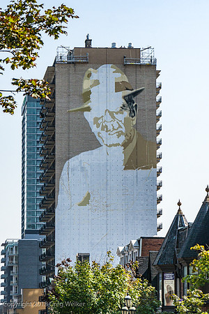 Leonard Cohen mural in progress.